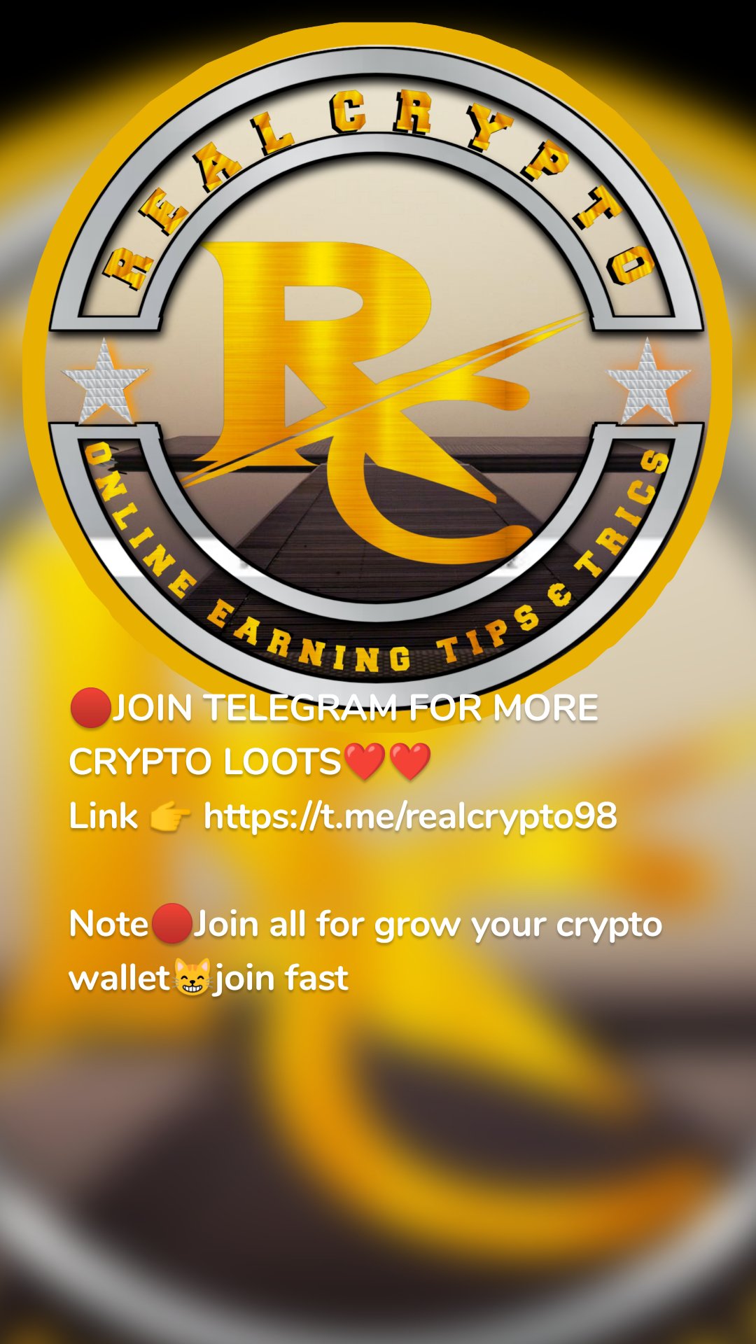 🔴JOIN TELEGRAM FOR MORE CRYPTO LOOTS❤❤
Link 👉 https://t.me/realcrypto98

Note🔴Join all for grow your crypto wallet😸join fast